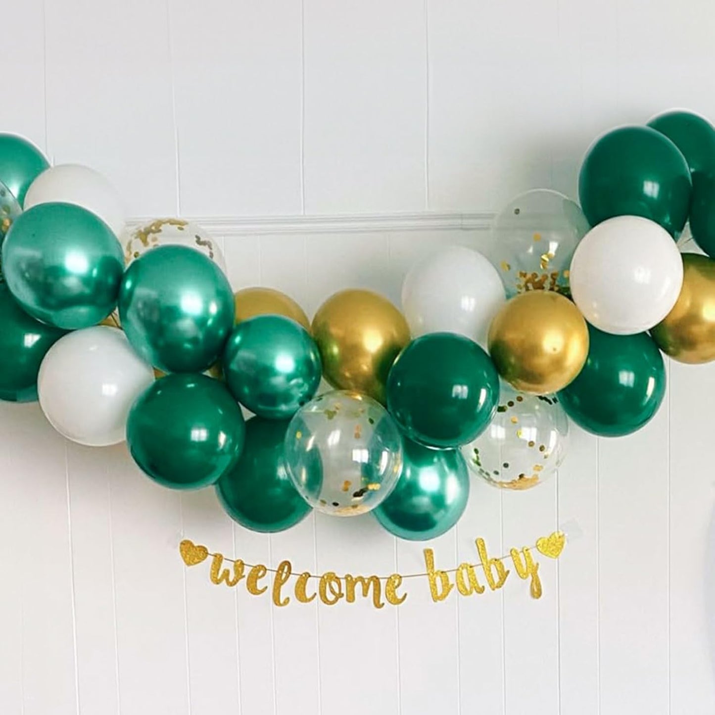 Metallic Green Gold Balloons, 60 Packs 12 Inch Dark Green White Gold Latex Balloons with Ribbons for Wedding, Anniversary, Birthday, Baby Shower, Jungle Sarfari Party