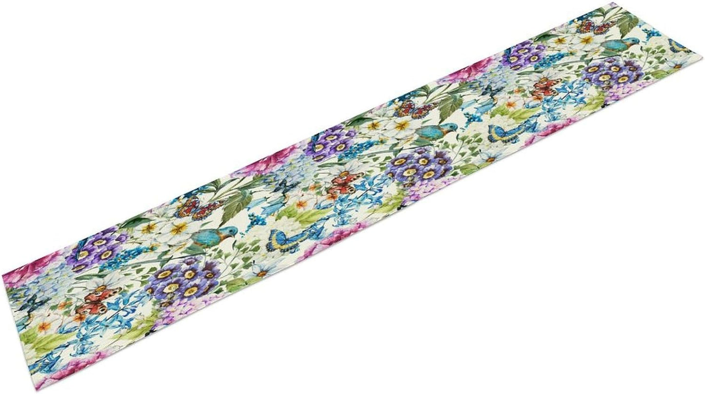 Brown Bird Floral Table Runner Spring Flower Kitchen Table Decoration Suitable for Family Dinner Decoration 13x70 Inch