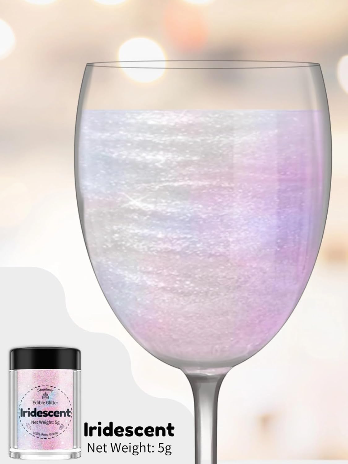 Shanlinly Iridescent Prism Powder Edible Glitter for Drinks, Food Grade Edible Glitter Dust Luster Shimmer Dust for Cakes Decorating Sparkling, Paints, Desserts, No Taste or Texture, 5g Each Bottle