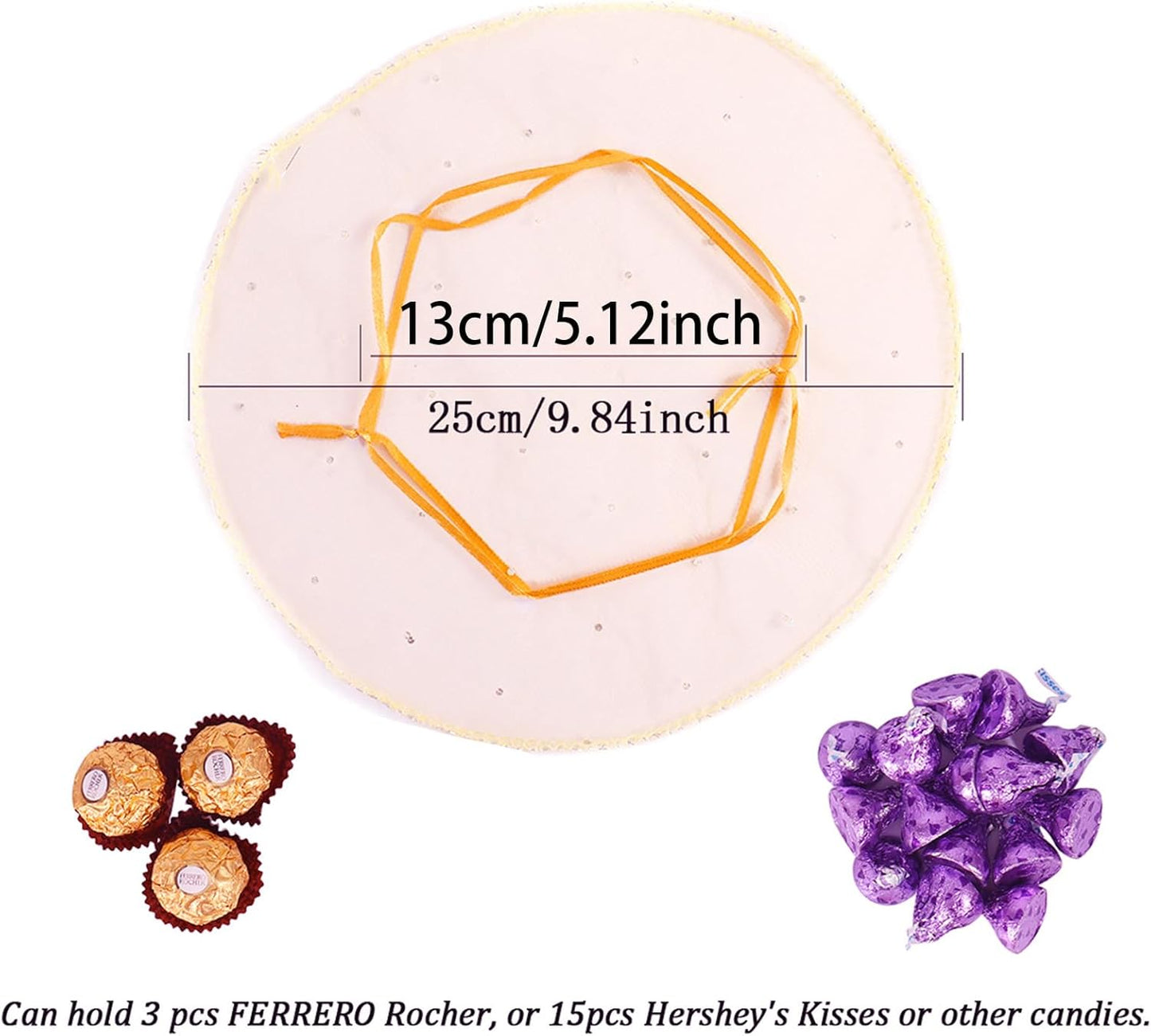 100Pcs Orange Round Organza Bags 9.8 Inch, Sheer Tulle Circles with Drawstring Halloween Candy Pouches, Wedding Party Favor Gift Bags