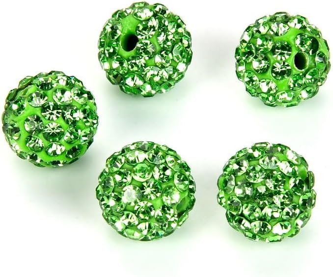 100pcs Adabele Grade A Suncatcher Crystal Rhinestone Pave Loose Beads 10mm Peridot Green Polymer Clay Disco Ball Spacers Compatible with Shamballa All Craft Jewelry Making DB10-16