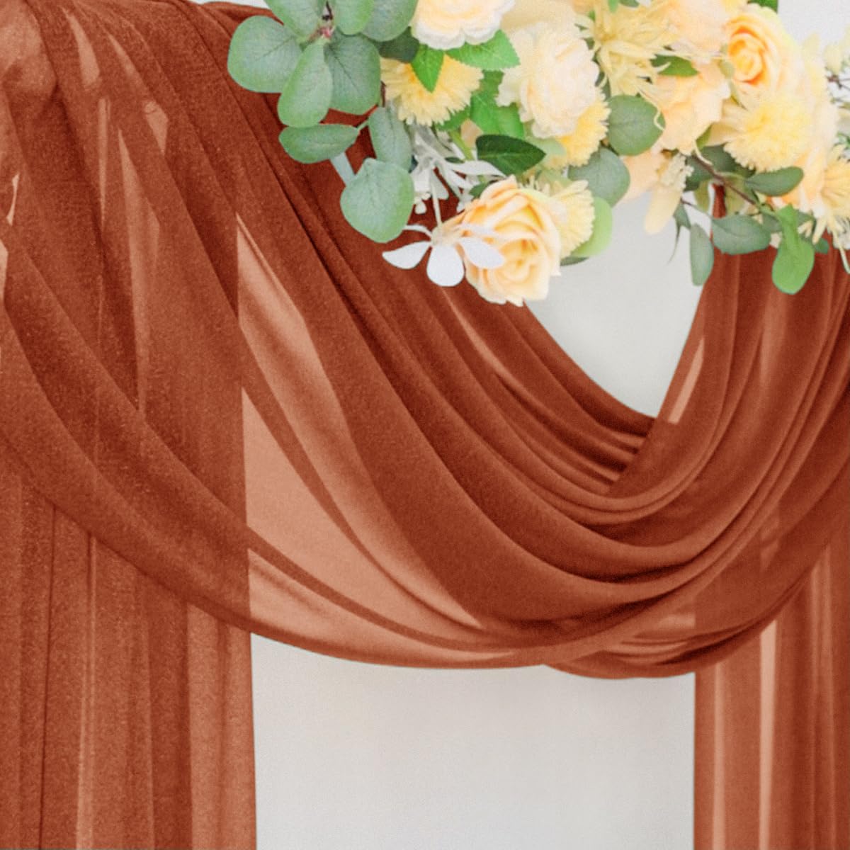 Socomi Terracotta Sheer Wedding Decor Fall Draping Fabric 29" x 20Ft 1 Panel Arch Outdoor Curtain Drapes Extra Long for Bridal Baby Shower Birthday Party Decor