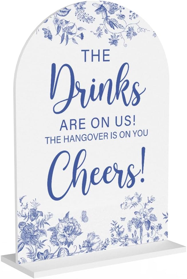 Acrylic Wedding Signs, Dusty Blue Wedding Decor, Blue Weddings Decor, The Drinks Signs for Reception, Modern Calligraphy Arch Acrylic Table Top Sign for Weddings Parties Dinners (White)