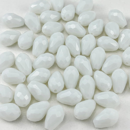 50pcs 10x15mm Teardrop Crystal Glass Beads for Jewelry Making, Faceted Vertical Hole Teardrop Glass Spacer Beads for Wind Chimes Bracelet Earring Necklace DIY Craft(White)