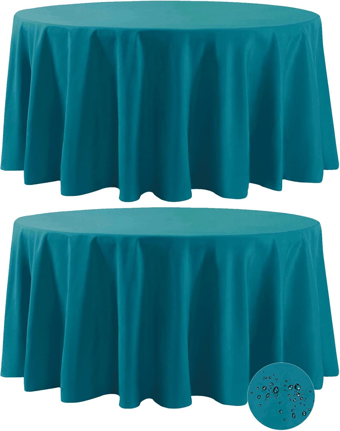 Fokitut 2 Pack Waterproof Round Tablecloth, 108 Inch, Stain Resistant and Wrinkle Polyester Table Cloth, Fabric Table Cover for Kitchen Dining, Wedding, Party, Holiday Dinner-Caribbean Blue