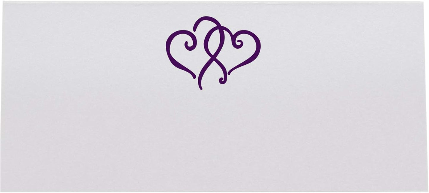 Linked Hearts Place Cards, Eggplant (Choose Color), Set of 60, Pre-cut and Scored - Wedding, Party, Dinner, and Special Events - Made in the USA