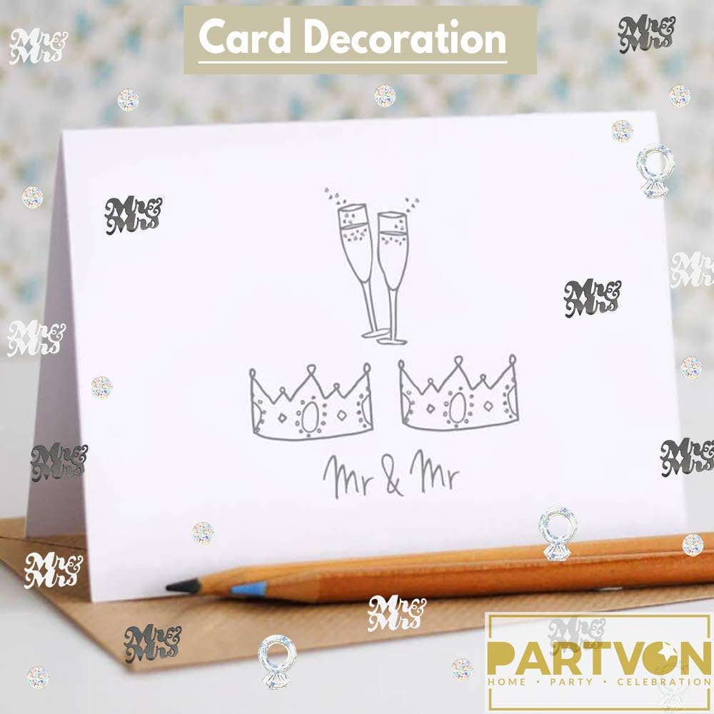 Wedding Party Table Confetti– 1.5 OZ | Mr and Mrs Diamond Ring Confetti for Wedding Shower Engagement Party Decorations I Cake Table Decor Supplies