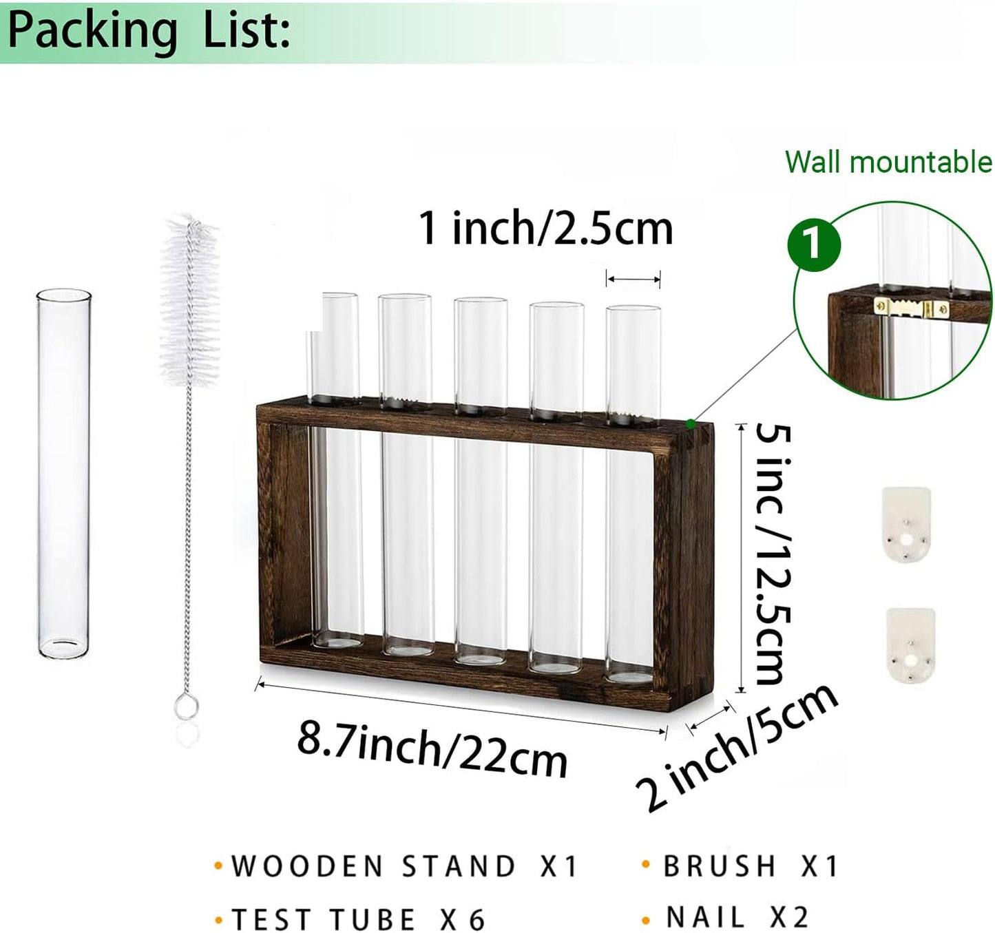 Ivolador Plant Propagation Station Terrariumin Wall Test Tube Vases Bud Tabletop Glass Wooden Stand with 5 Propagation Tubes for Propagating Hydroponic Plants Home Garden Wedding Decoration-Brown