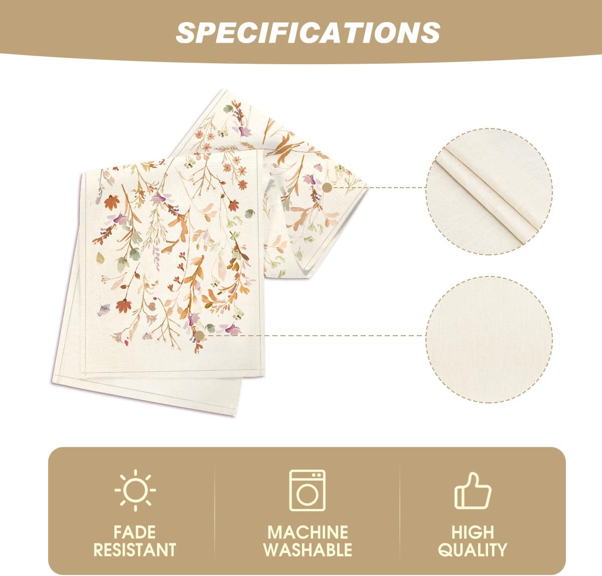 Artoid Mode Floral Leaves Fall Table Runner, Wild Flowers and Grasses Seasonal Autumn Kitchen Dining Table Decoration for Home Party Decor 13x90 Inch