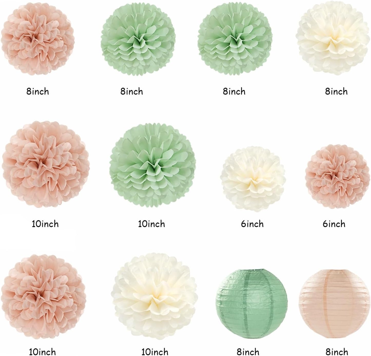 Sage-Green Pink First Happy Birthday Party-Decorations - 22pcs 18th Women Girls Paper Lanterns Streamers Banner Pom Poms,Spring Boho Aesthetic Bohemian Pastel Neutral Decor Backdrop Supplies Hugmoon