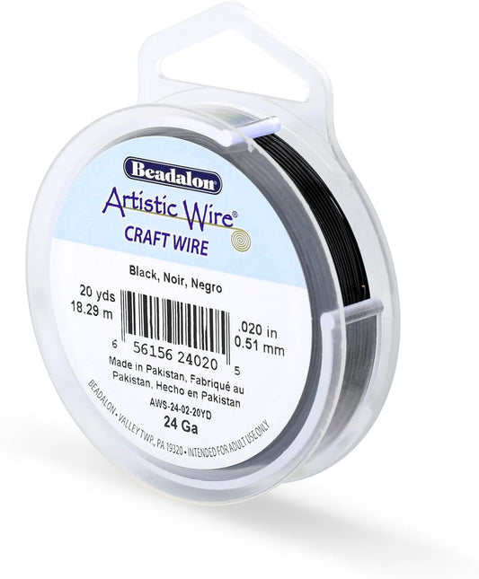Artistic Wire, 24 Gauge Tarnish Resistant Colored Copper Craft Wire, Black, 20 yd