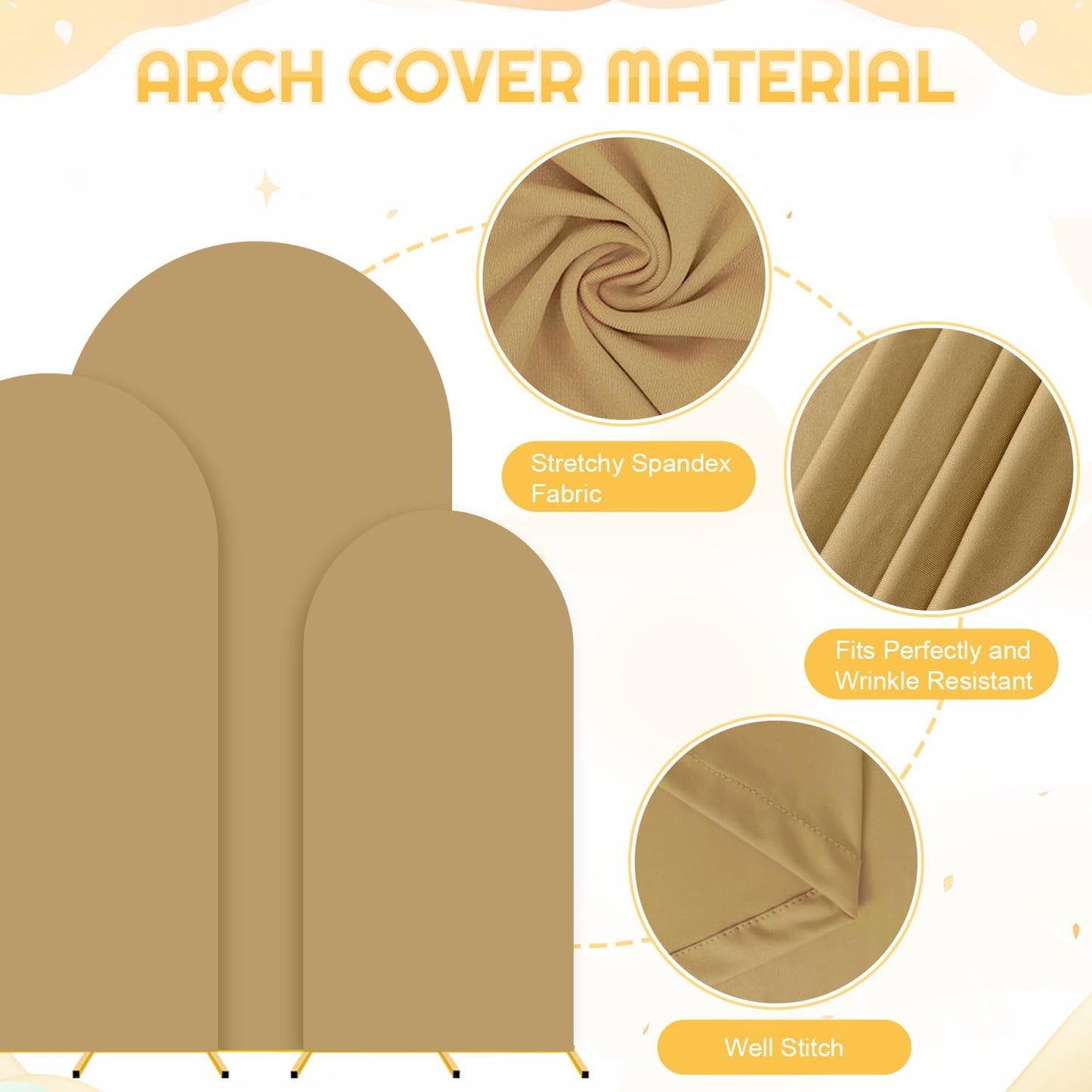 FUHSY Arch Stand and Covers Set of 3 (7.2FT, 6.6FT, 6FT) Wedding Arch Backdrop Stand with Brown Arches Cover Metal Balloon Arched Stand Frame for Birthday Party Ceremony Bridal Baby Shower Decorations