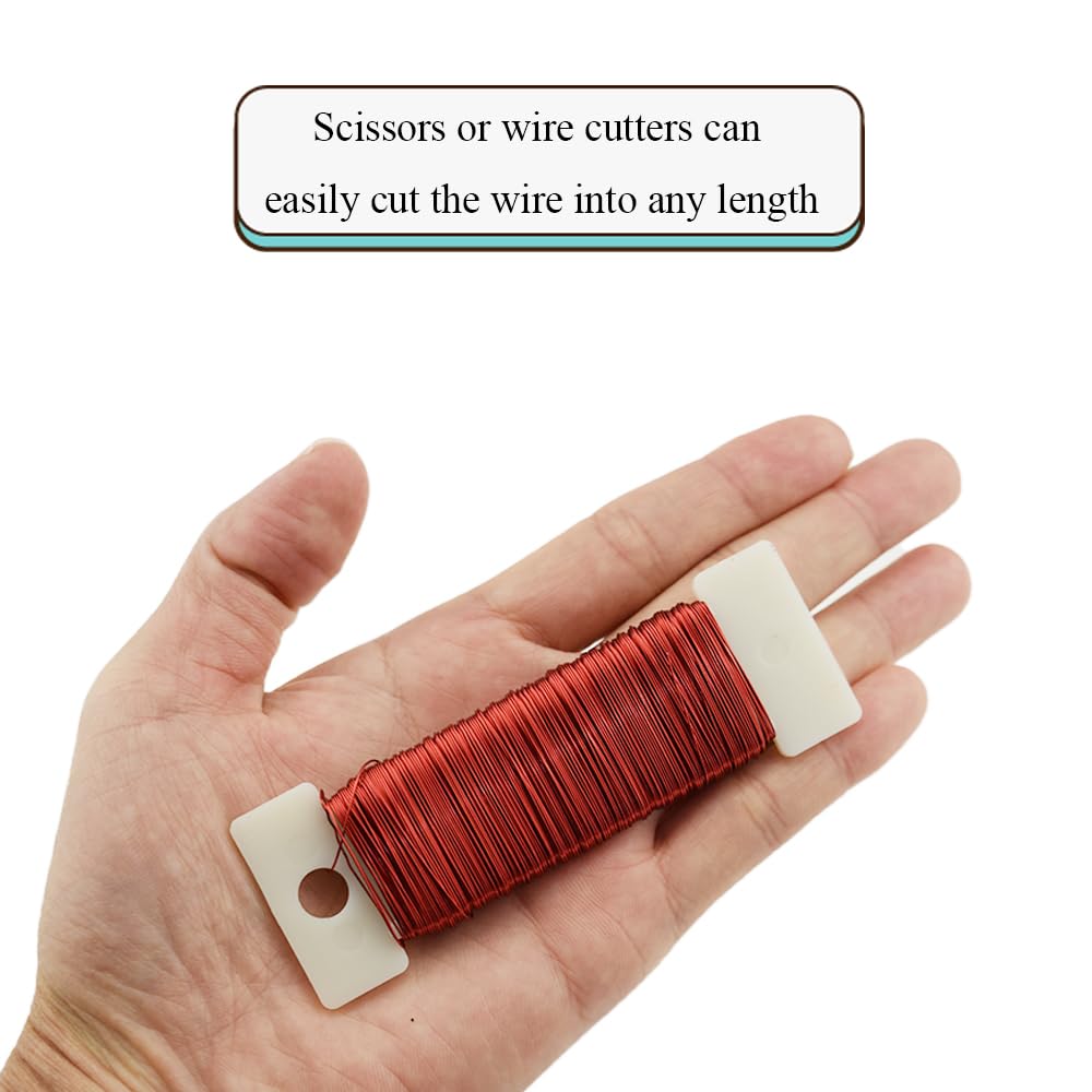 HAHIYO 26Gauge Red Metal Floral Wire - 3 Rolls, 115 Yards (345 Feet) - Flexible Paddle Wire for Craft, Christmas Wreath, Flower Arrangement, Bouquet Wrapping, Wedding, DIY