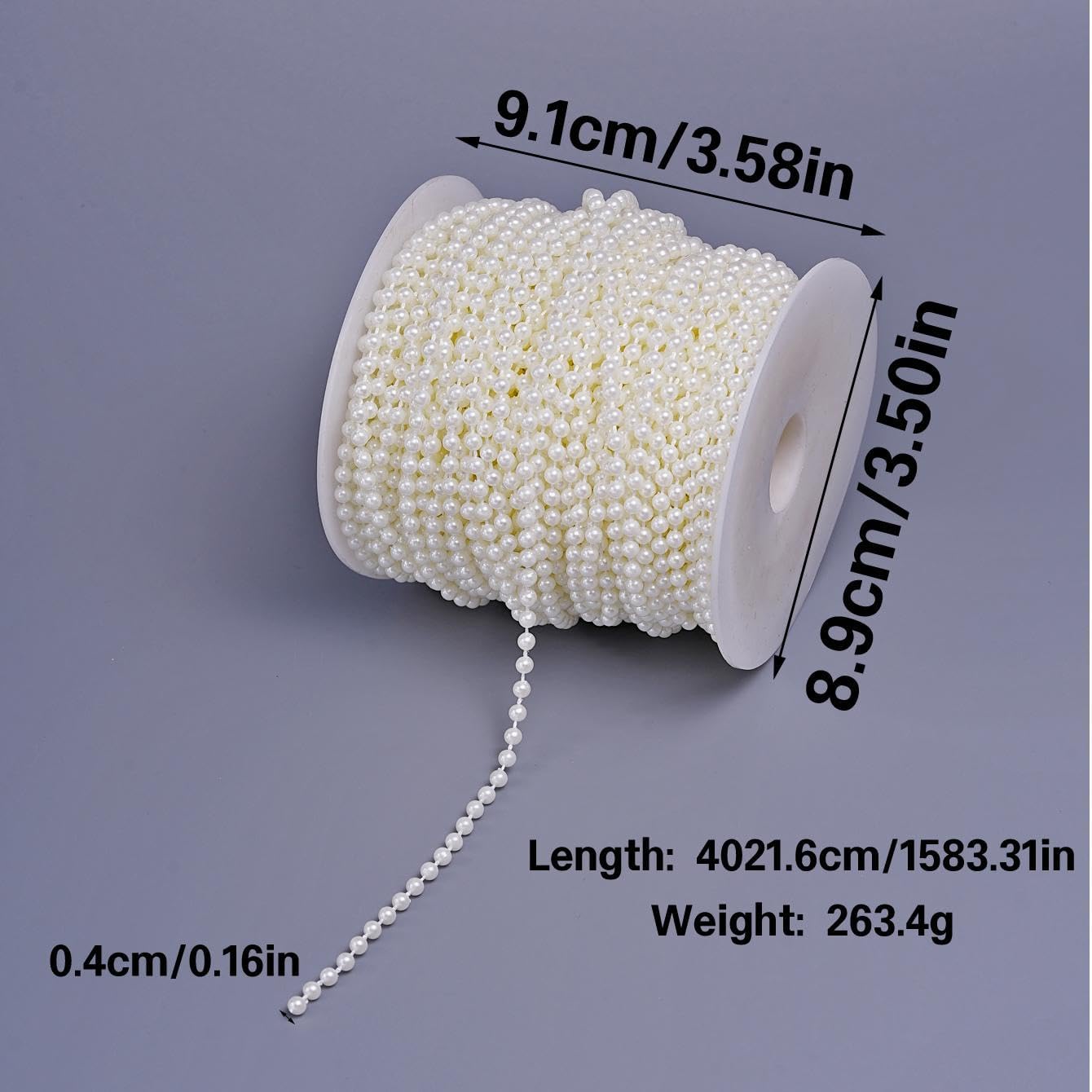 44 Yards/131 Feet Pearl Garland Craft String Pearls, Faux Pearl for Wedding Party Decoration, Christmas Tree Decorations and DIY Crafts (Ivory, 4 mm 131 Feet)