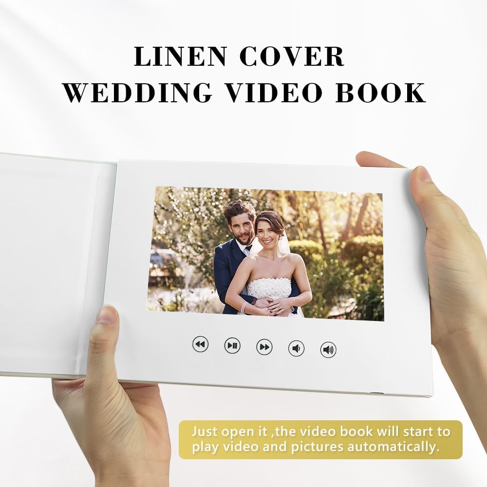 OUR WEDDING - Black Foil Luxury Linen Bound Video Book Album With 7" IPS Display, 4GB Memory & Rechargeable Battery (Up to 3 Hours)