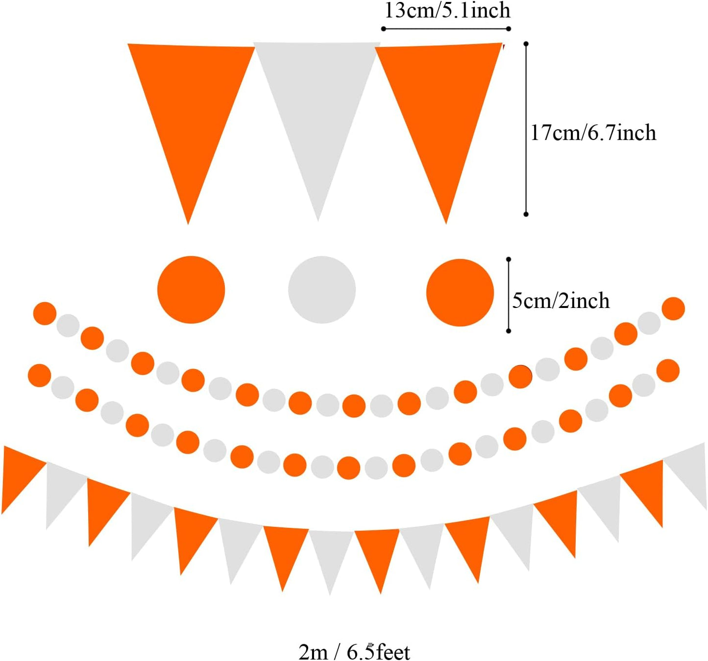 ZERODECO Party Decoration, 21 Pcs Orange Hanging Paper Fans Pom Poms Flowers, Garlands String Polka Dot and Triangle Bunting Flags for Minnie Mouse Birthday Parties Baby Showers Wedding