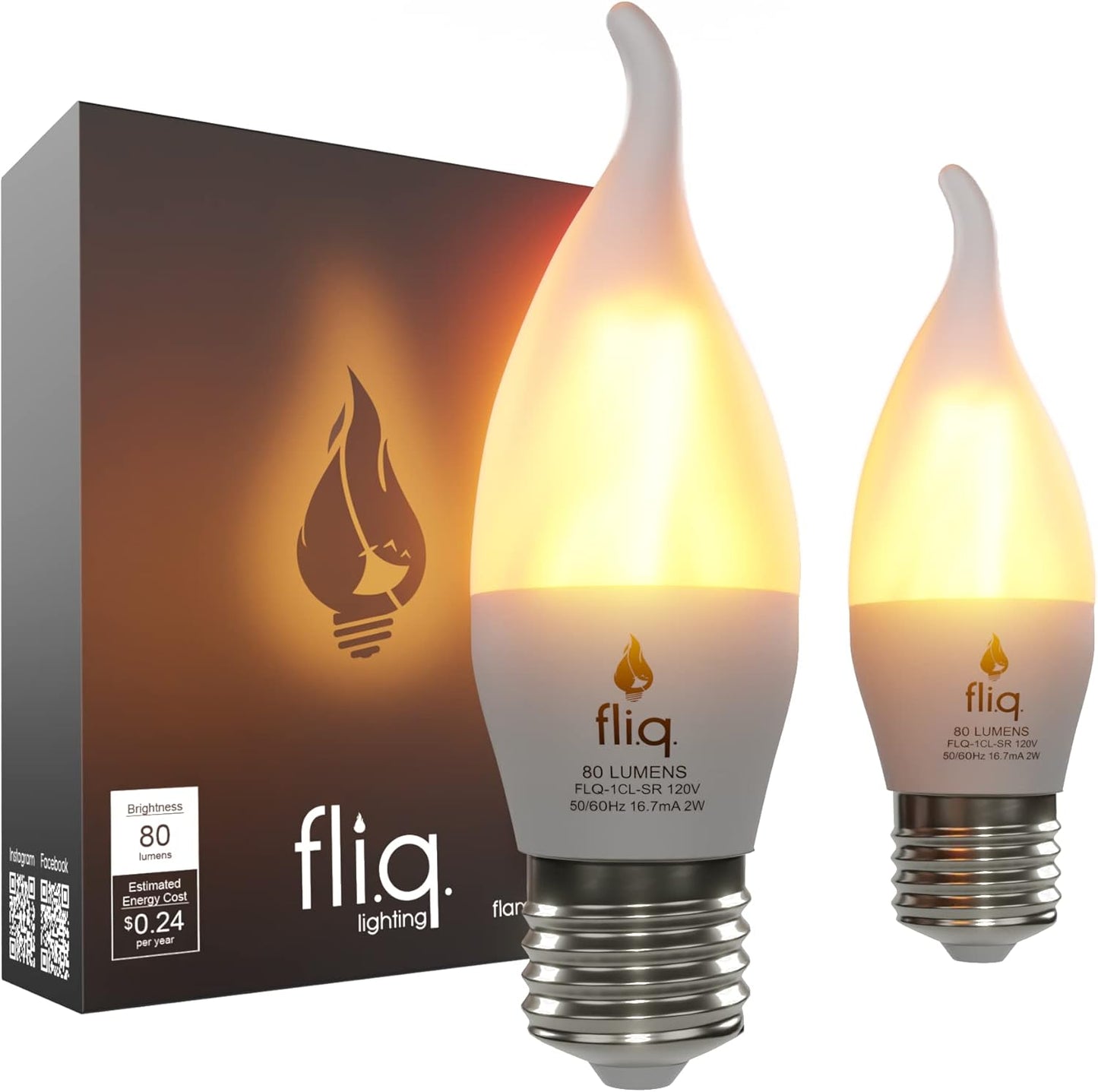 Fliq | LED Flame Light Bulb | 2 Pack | 2W | 4 Modes | Flickering Flame Bulb | 2023 Release | (Standard Frost E26)