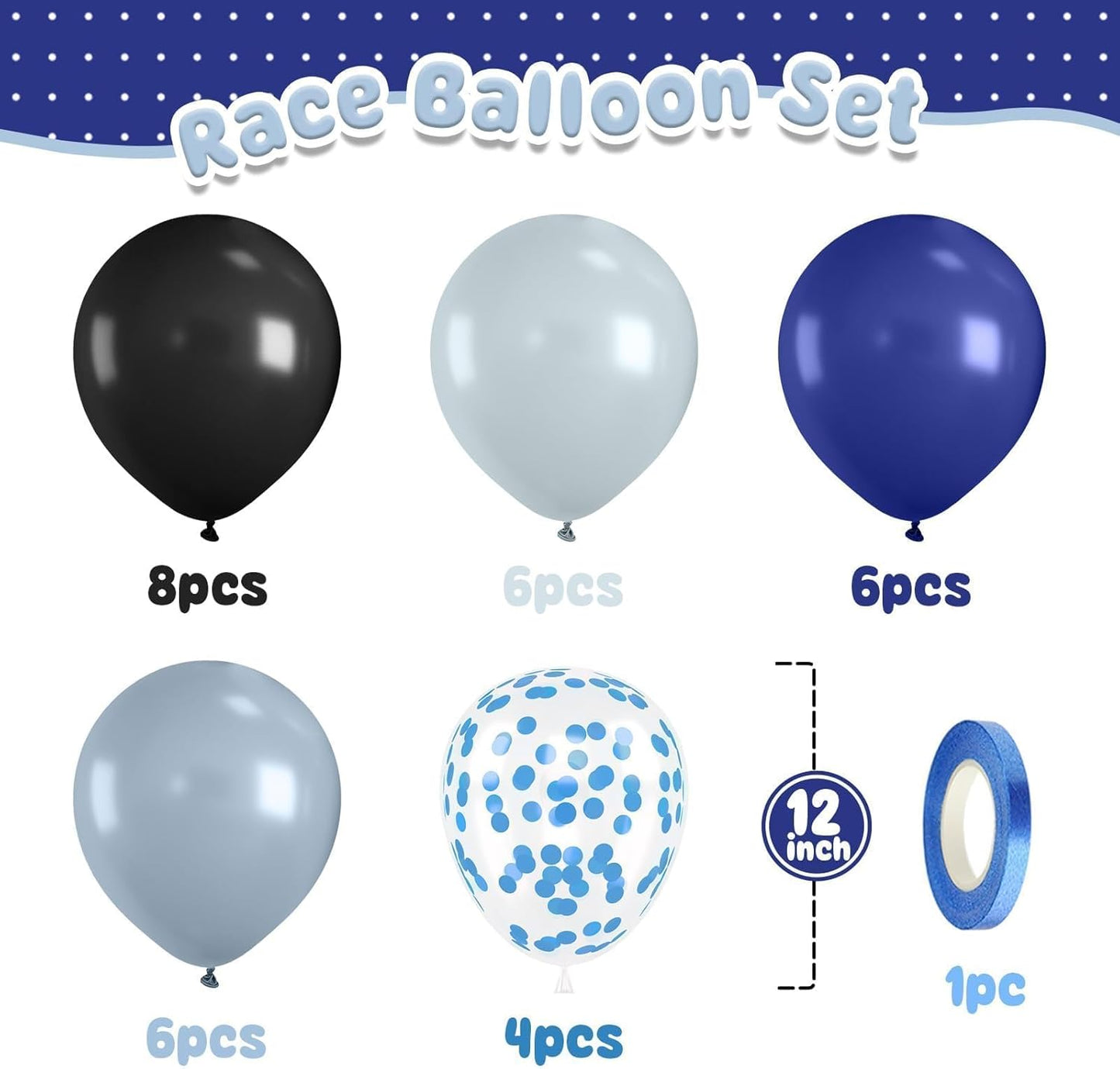 Race Car Balloon,Blue and Black Balloons,Dusty Blue Black Latex Balloon for Boys Girls Baby Shower Race Car Birthday Party Decoration