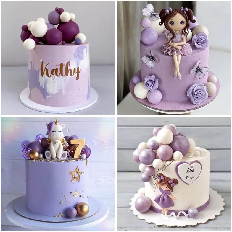 ASTARON 32 Pcs Ball Cake Topper Decorations Mini Balloons Cake Topper Sticks Foam Balls Cake Picks Cake Topper Balls Cake Decorations for Wedding Party Birthday Cake Decorating (Purple Gold)