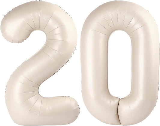40 Inch Big Cream White Number 20 Balloon Birthday Decoration, Number 20 Helium Balloon 20 Celebration, Boy Girl Baby Anniversary Party Graduations Supplies Decorations
