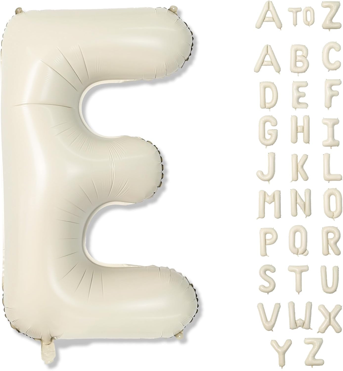 Big Letters Balloon E, 40 Inch Cream White Sand Helium Mylar Alphabet for Customizing Name, Self Inflating Beige Foil Custom Letter for Girls Birthday Party Baby Shower Decoration