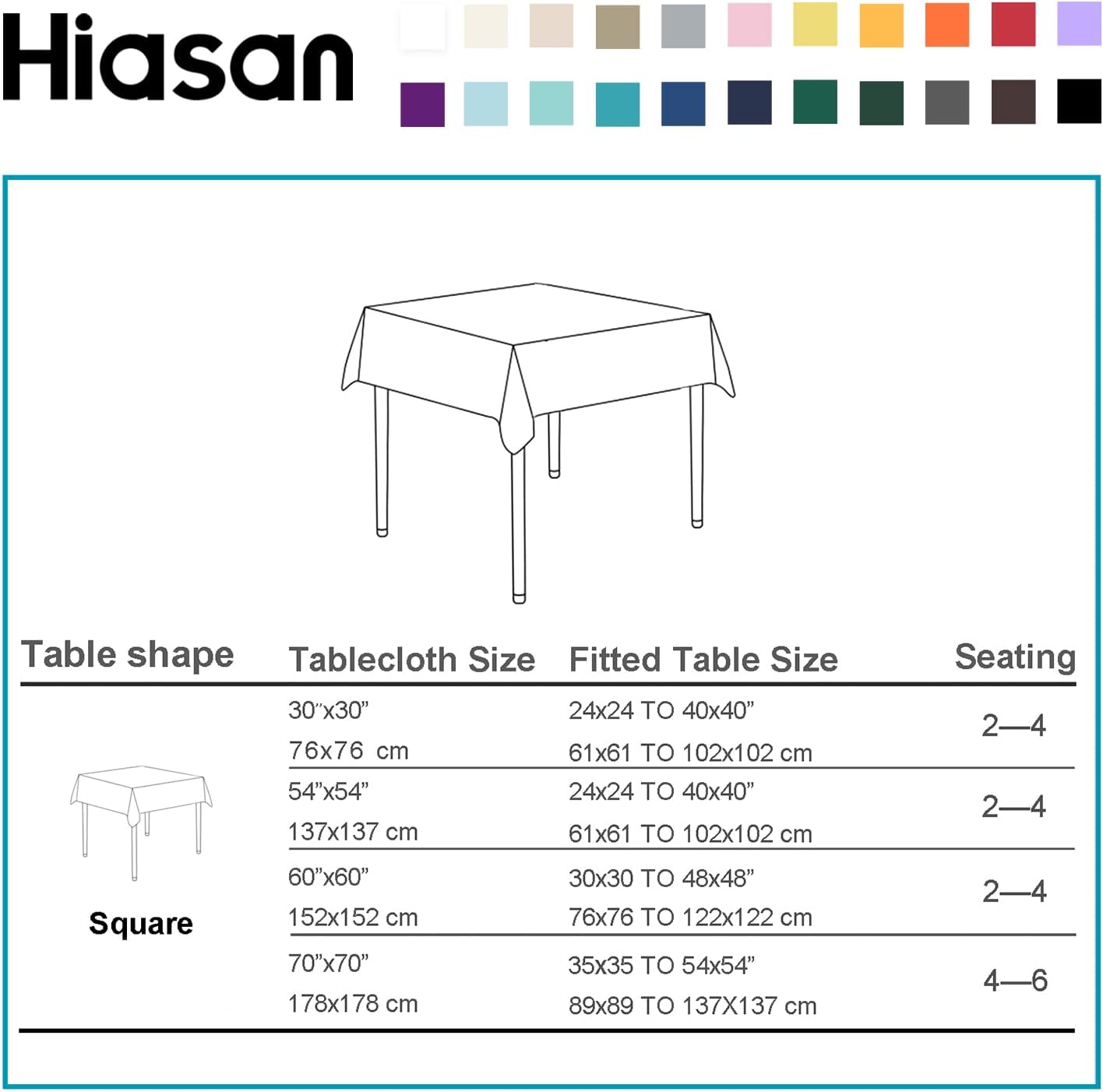 Hiasan 2 Pieces Turquoise Square Tablecloth - Water Resistant and Spillproof Dining Room Washable Fabric Table Cloth for Dining Room, Polyester, 30 x 30 Inch