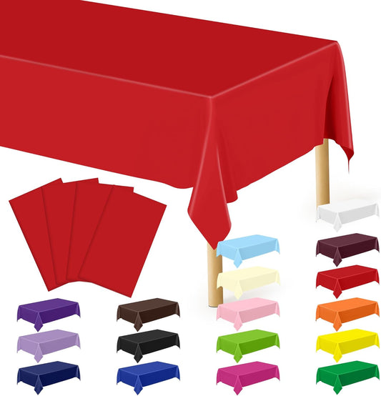 QZYL 4 PCS Picnic Table Cover, 54 x 108 in Rectangle Tablecloth, Red Table Cloth Indoor Outdoor for Baptism Decorations, Waterproof Plastic Tablecloth for Birthday, Wedding and Anniversary