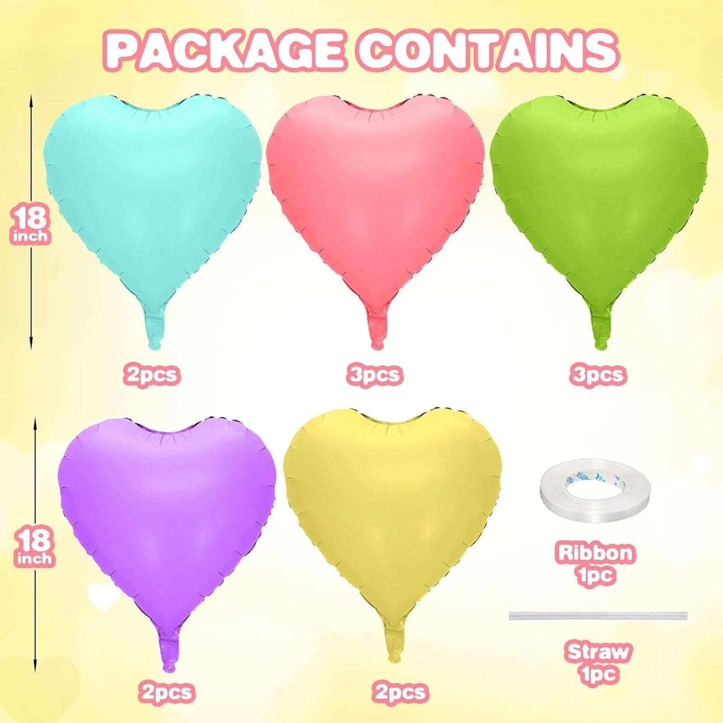 12 Pcs Heart Balloons, 18 inch Pastel Heart Shaped Balloons, Big Helium Balloon, Macaron Love Foil Balloon for Wedding Baby Shower Anniversary Backdrop Valentine Party Decoration