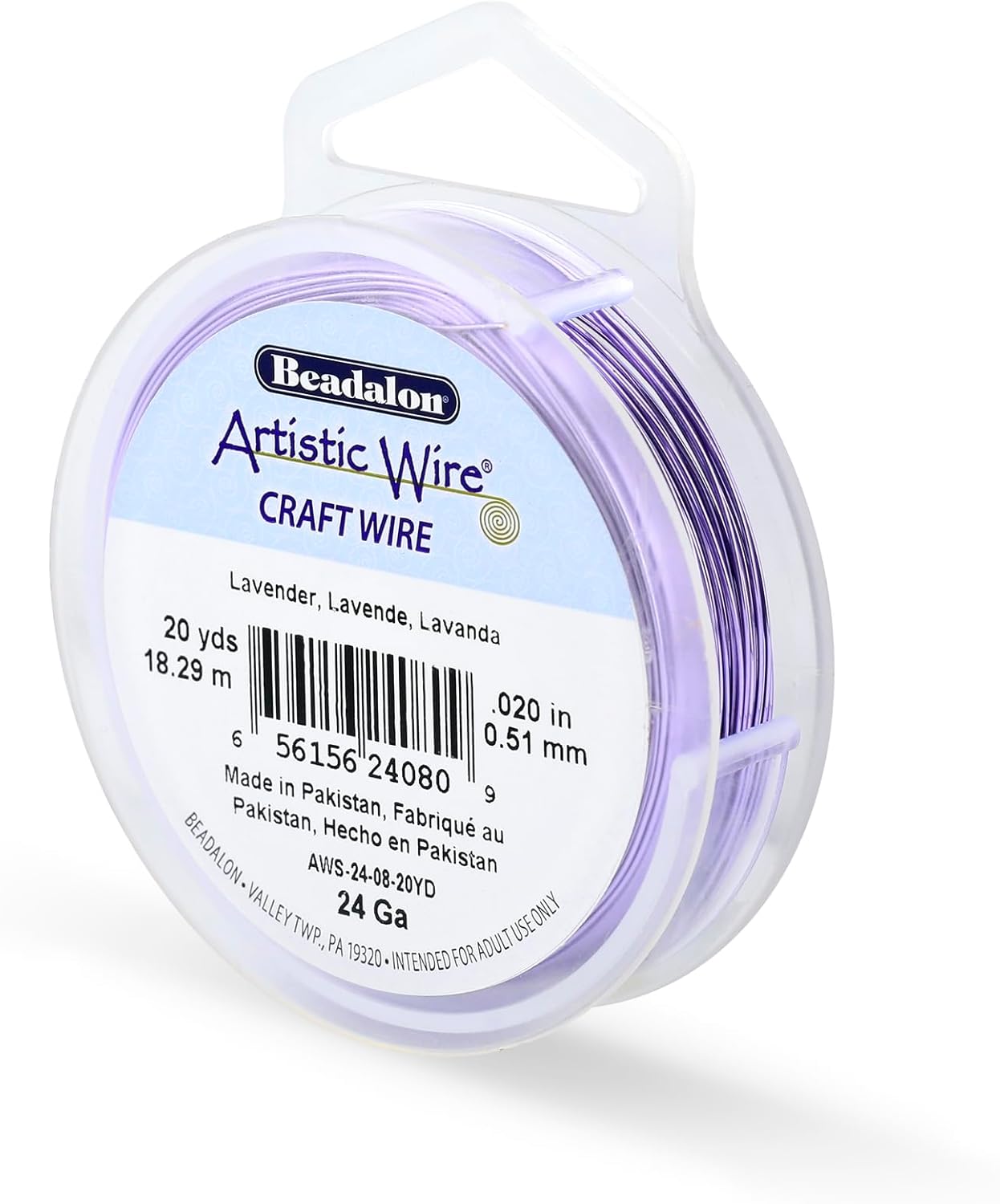 Artistic Wire, 24 Gauge Tarnish Resistant Colored Copper Craft Wire, Lavender, 20 yd