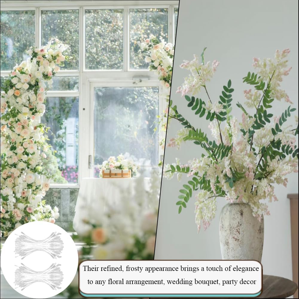 HAHIYO 700Pcs 2mm White Double-Head Flower Stamen with Crystal-Like Flower Head for Handmade Floral Art Scrapbook Decoration Artificial Floral Pistils Pollen Stamens Wedding DIY Stamens