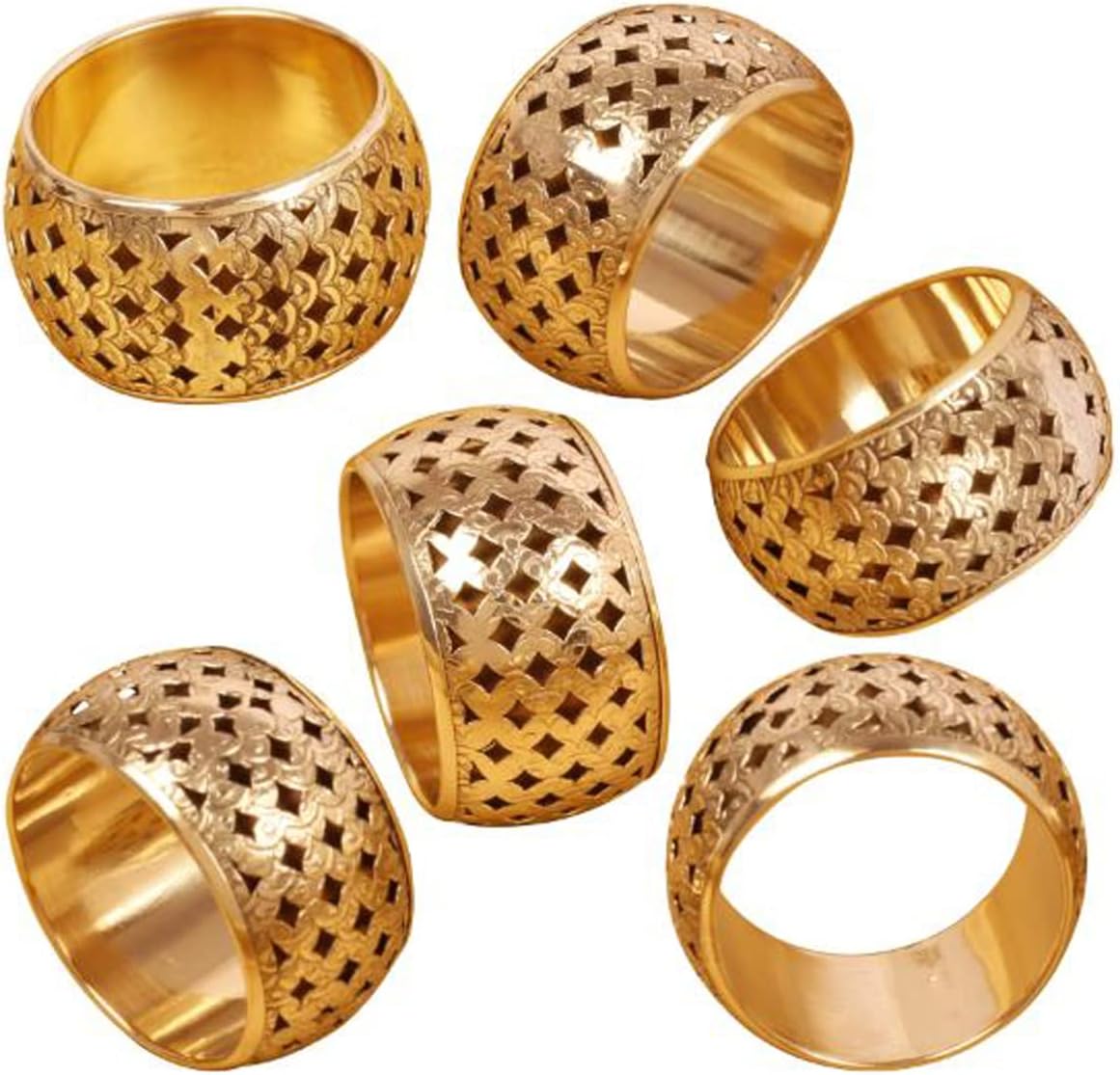 Brass Base Handcrafted Beautiful Hand Cut Mesh Work Large Size Party Dining Table Napkin Holders in Gold Tone. (Set of 6).