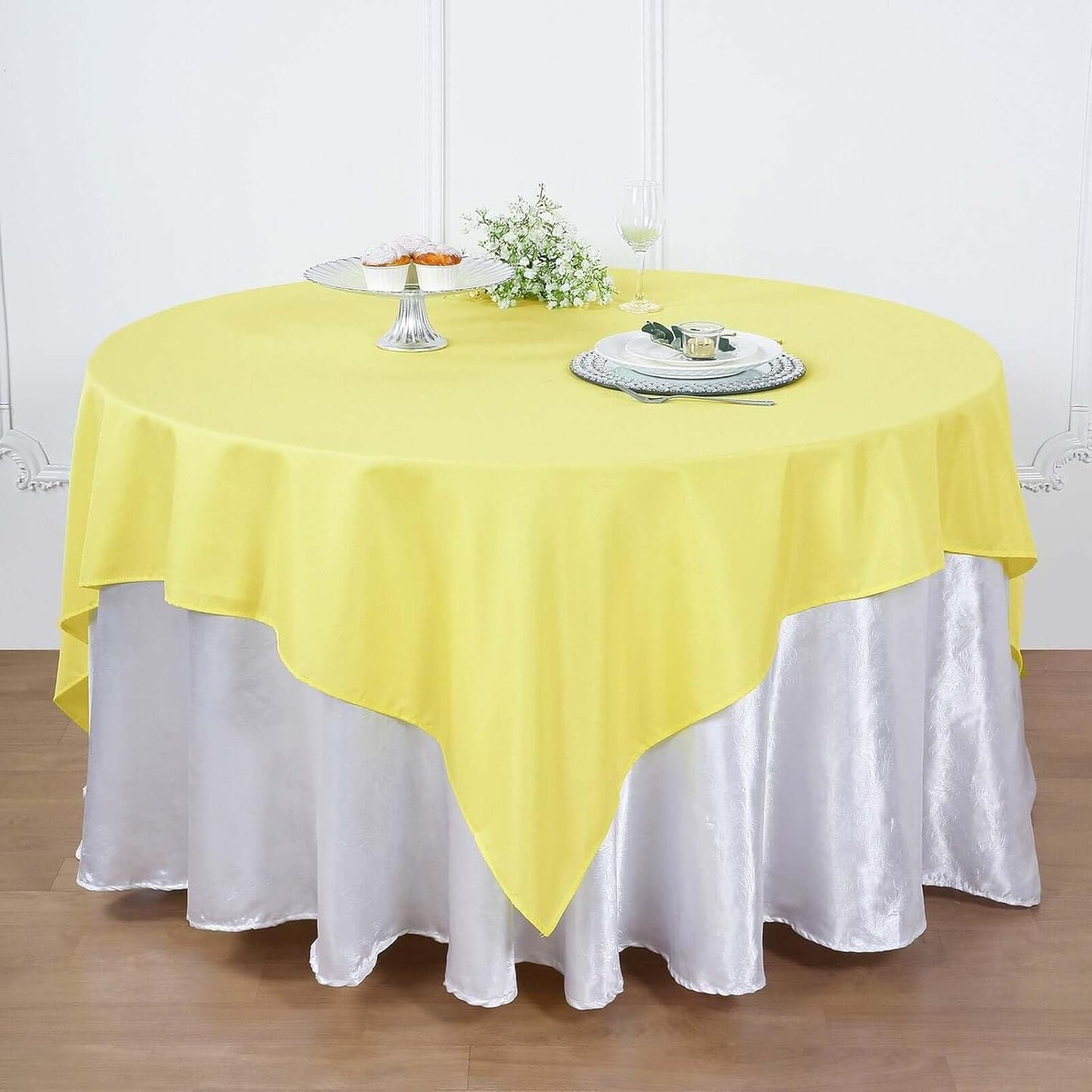 Efavormart 90" Yellow Wholesale Linens Polyester Square Linen Tablecloth for Kitchen Dining Catering Wedding Birthday Party