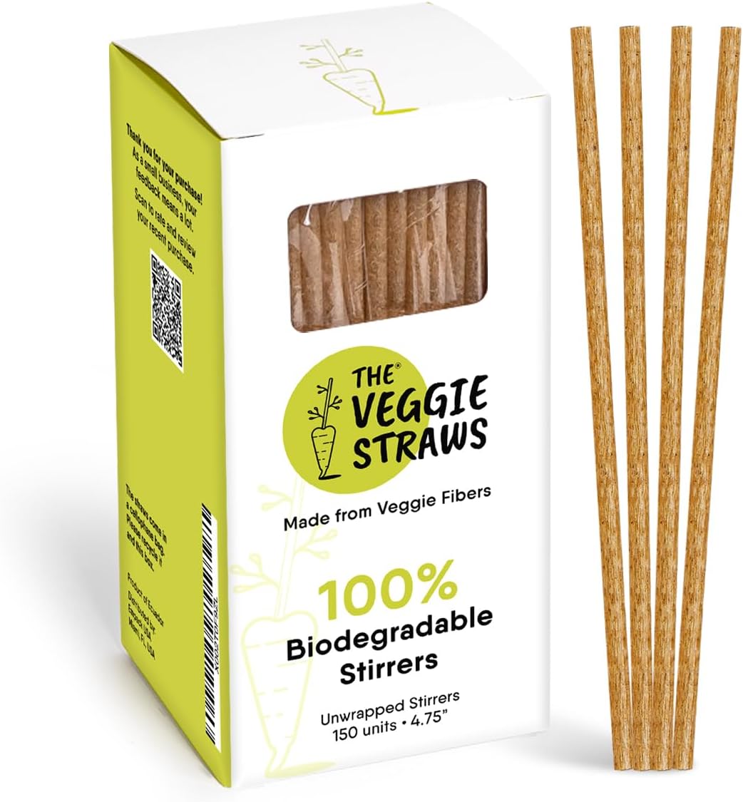 – 150 PCS of 4.75 Inches Unwrapped Biodegradable Drink Stirrers – Made of Vegetable Fibers, Best Cocktail Stirrers for Drinks of All Kinds