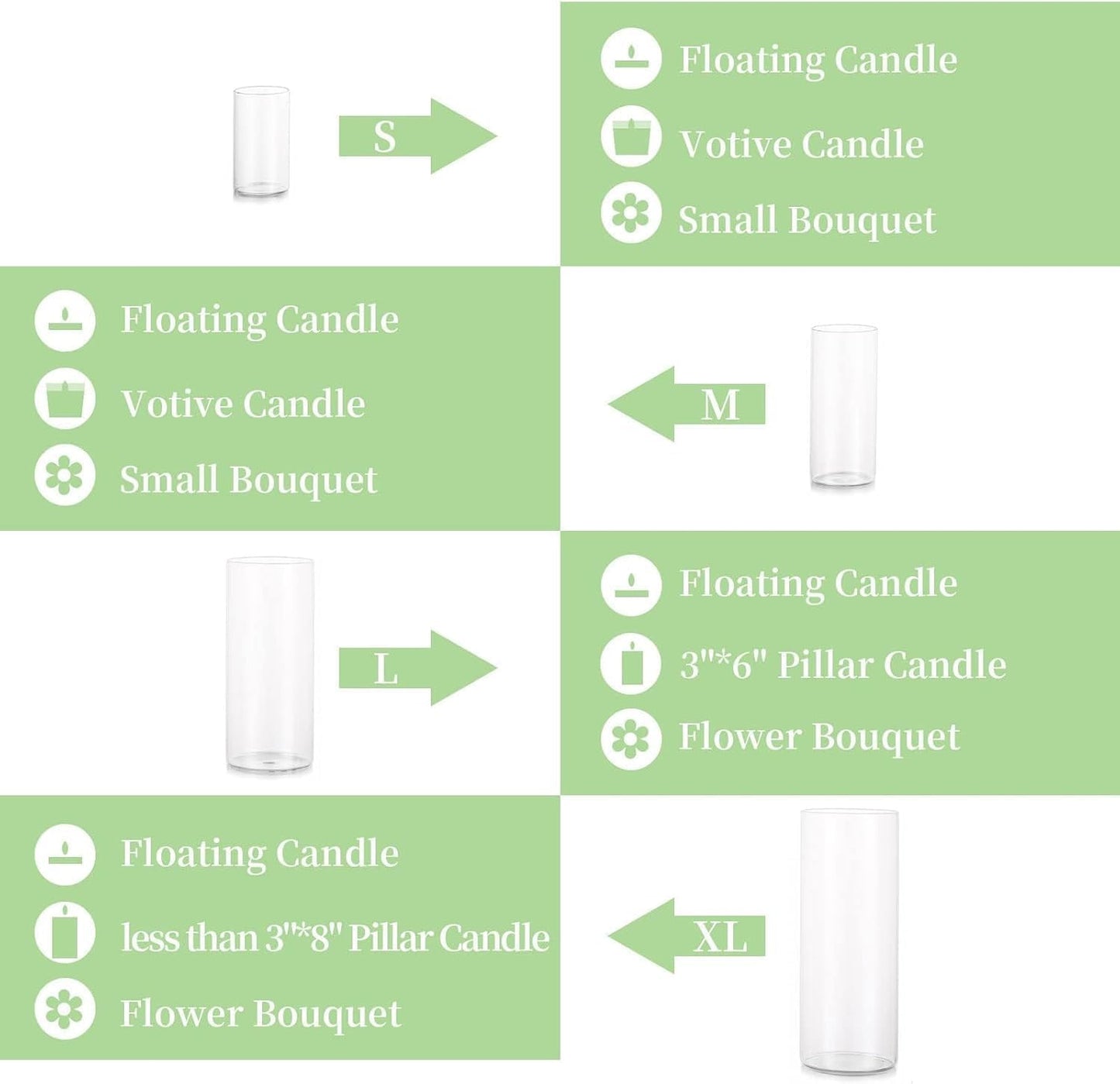 Glasseam Clear Cylinder Vases for Centerpieces, Glass Cylinder Vase Set of 6, Hurricane Vase for Flowers, Glass Cylinder Candle Holder for Pillar Candles, Floating Candle Vases for Wedding Decorations