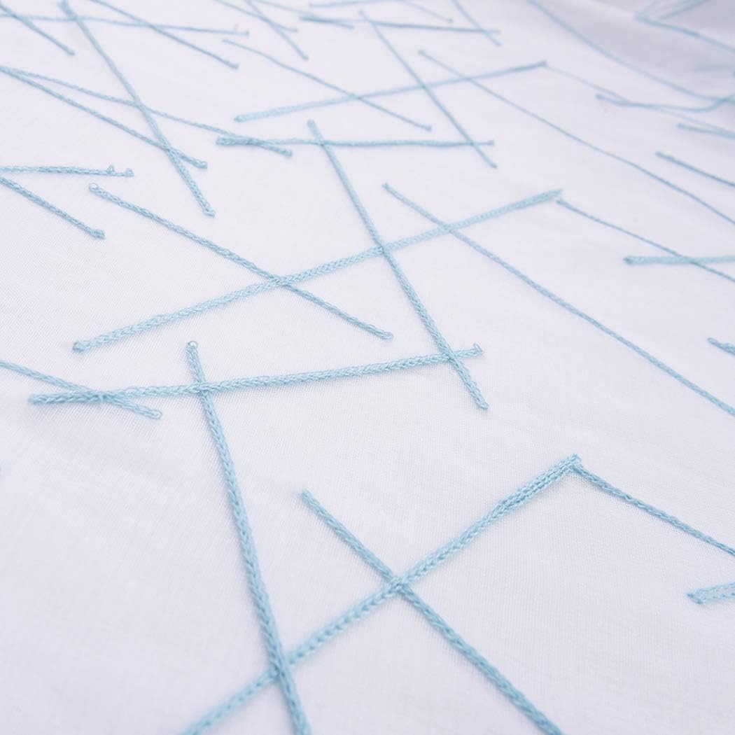 MYSTIC-HOME Sheer Blue Curtains 95 Inches Embroidered Branch Patterned Semi Window Treatments Rod Pocket Voile Curtain Panels for Living Room, Bedroom, Yard, Patio, Villa, Parlor, Set of 2, 52"x95".