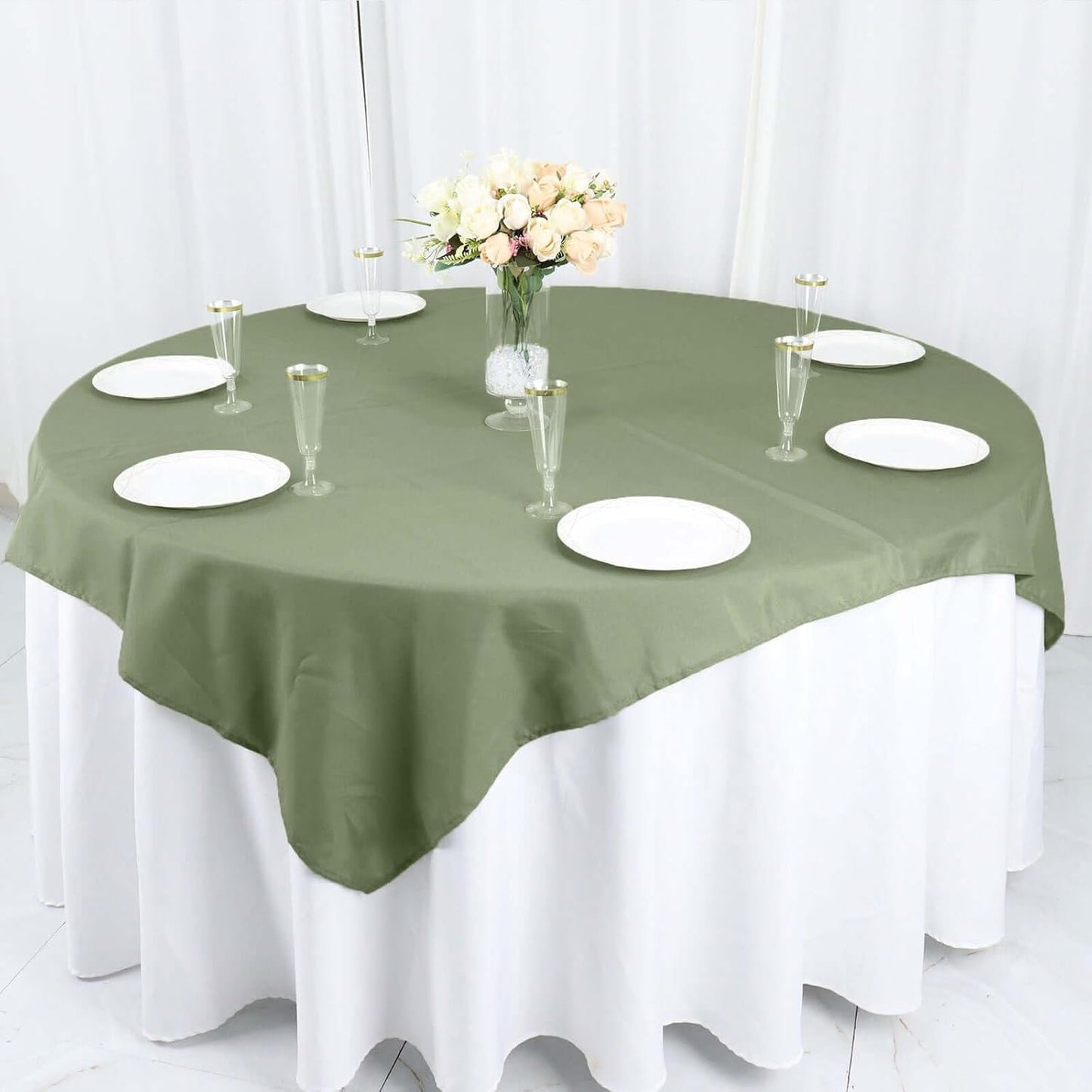 Efavormart 54x54 Eucalyptus Sage Green Wholesale Linens Seamless Polyester Square Linen Tablecloth for Wedding Banquet Party Restaurant