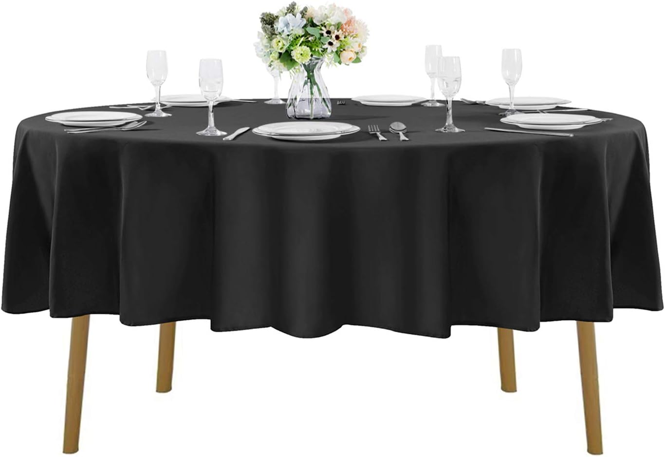 60 inch Round Tablecloth Washable Polyester Table Cloth Decorative Table Cover for Wedding Party Dining Banquet（60 inch,Black）