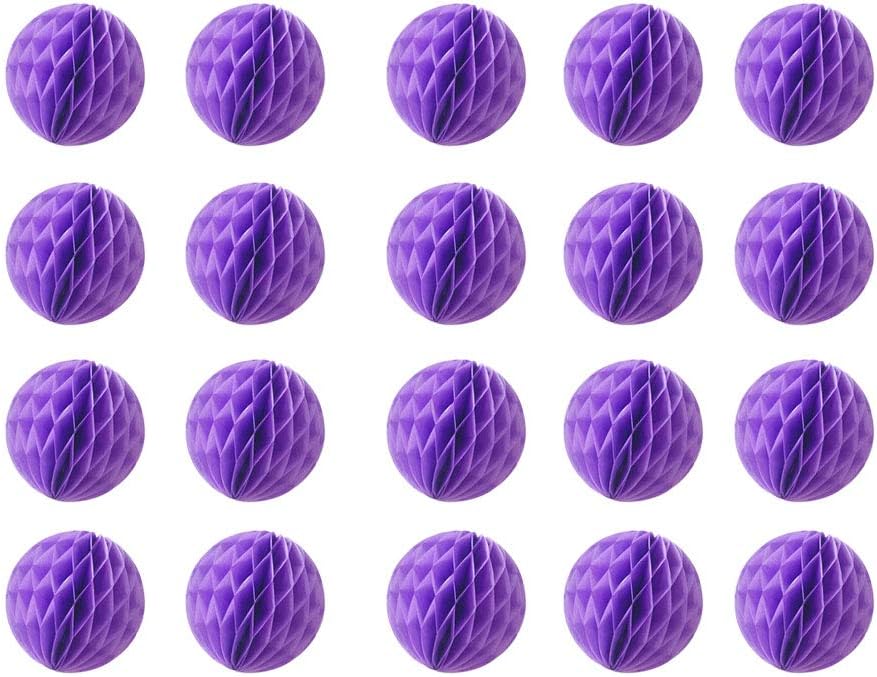 20pcs Honeycomb Decoration Paper Flower Balls Tissue Paper Pom Poms for Birthday Wedding Home Decor (3inch, Purple)