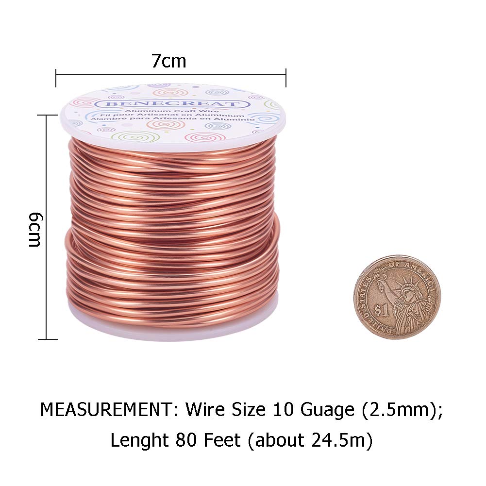 BENECREAT 10 Gauge Jewelry Craft Aluminum Wire 80 Feet Bendable Metal Sculpting Wire for Craft Floral Model Skeleton Making, Garden (Copper Tone)