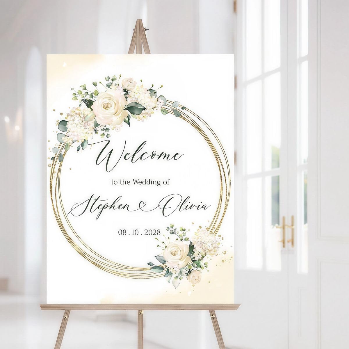 Cream Floral Wedding Welcome Sign, Beige To The Wedding Of Sign
