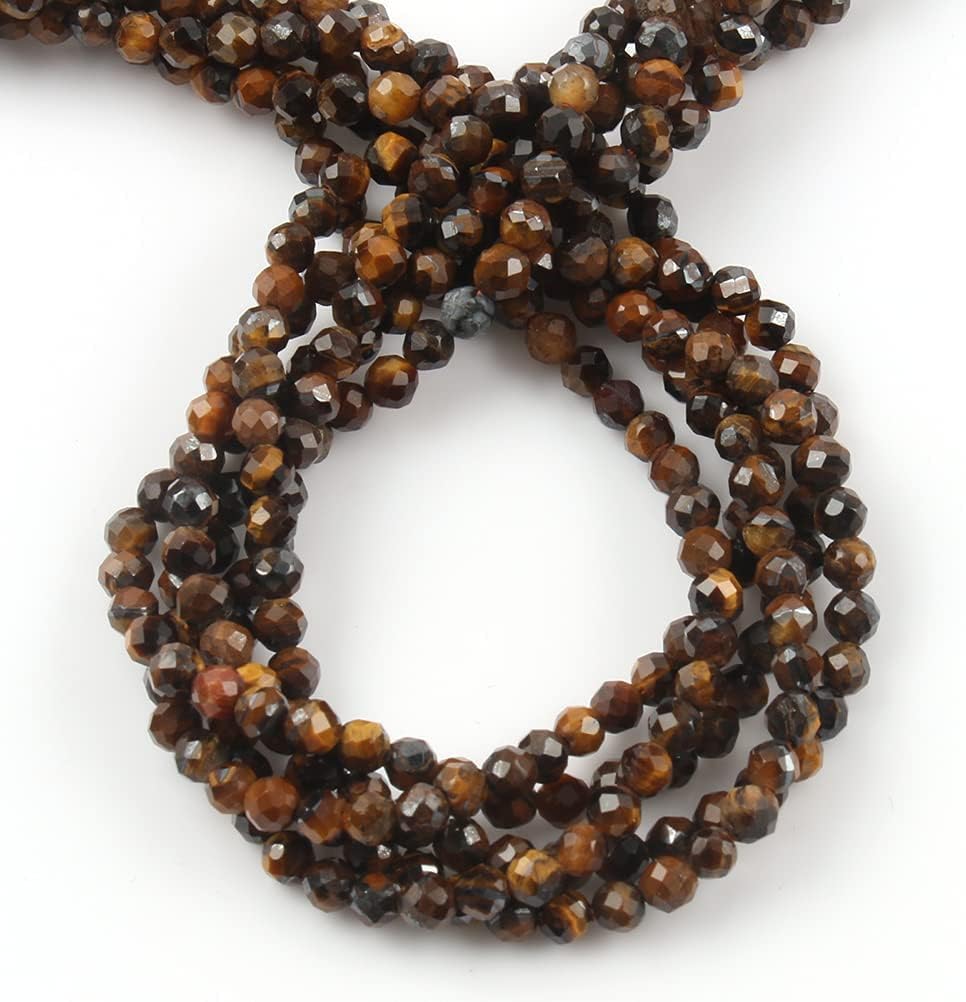 Song Xi 180pcs 2mm Natural Yellow Tiger Eye Gemstone Beads Faceted Round Loose Stone Beads for Jewelry Making