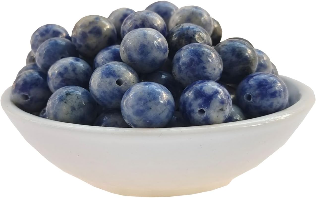 Stone Beads 6mm 140pcs Blue Spot Jasper Beads Round Loose Gemstones Beads for Bracelet Necklace Jewelry Making (6mm, 60604 Blue Spot Jasper)