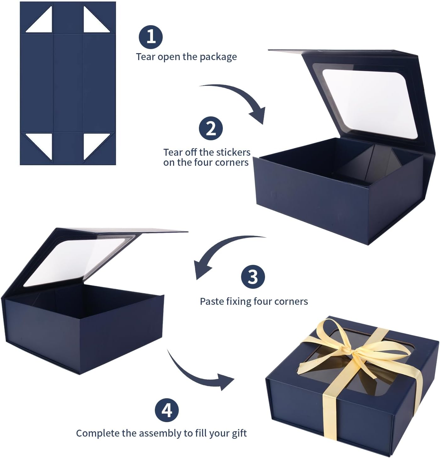 Blue Gift Boxes with Window,7.5"x7.5"x3.1" Bridesmaid Boxe for Gift Giving,Birthday Gift Box with Magnetic,Closure Lid Gift Boxes for Presents,Cute Boxe,Luxury for Gift Packaging,Gift Box for Wrapping Gifts