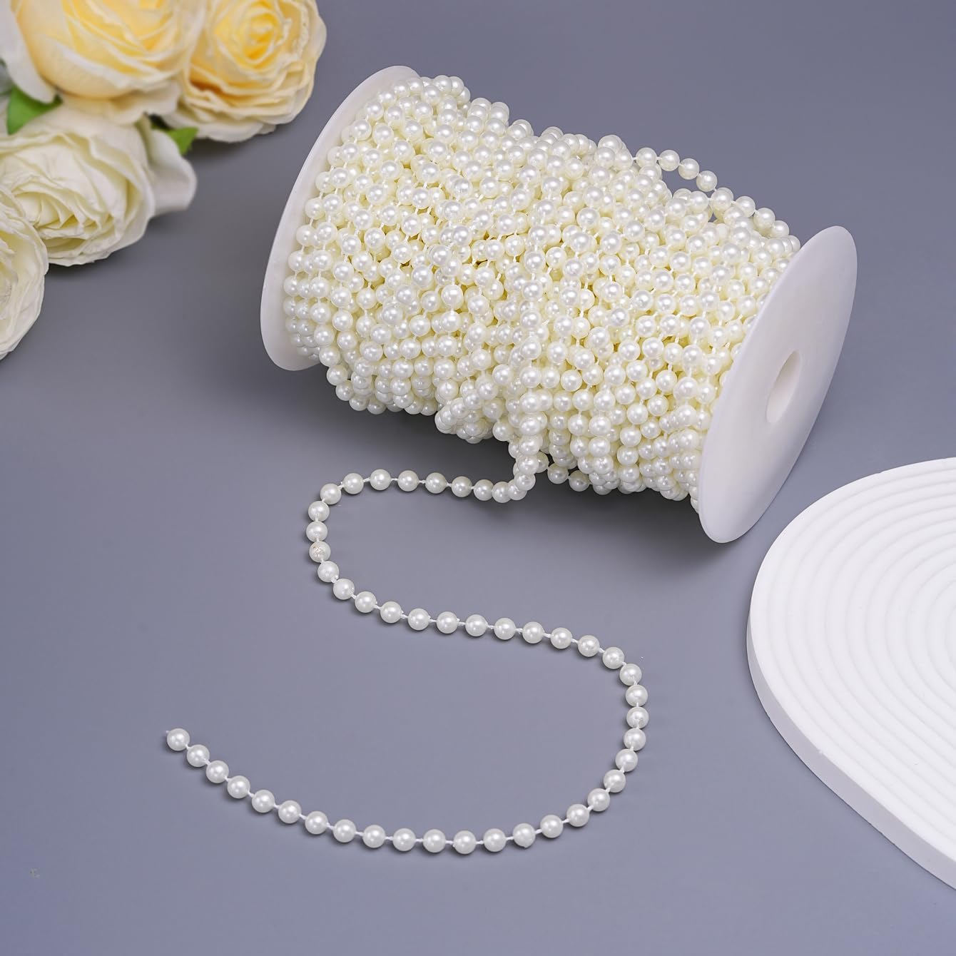 27 Yards/82 Feet Pearl Garland Craft String Pearls, Faux Pearl for Wedding Party Decoration, Christmas Tree Decorations and DIY Crafts (Ivory, 6 mm 82 Feet)