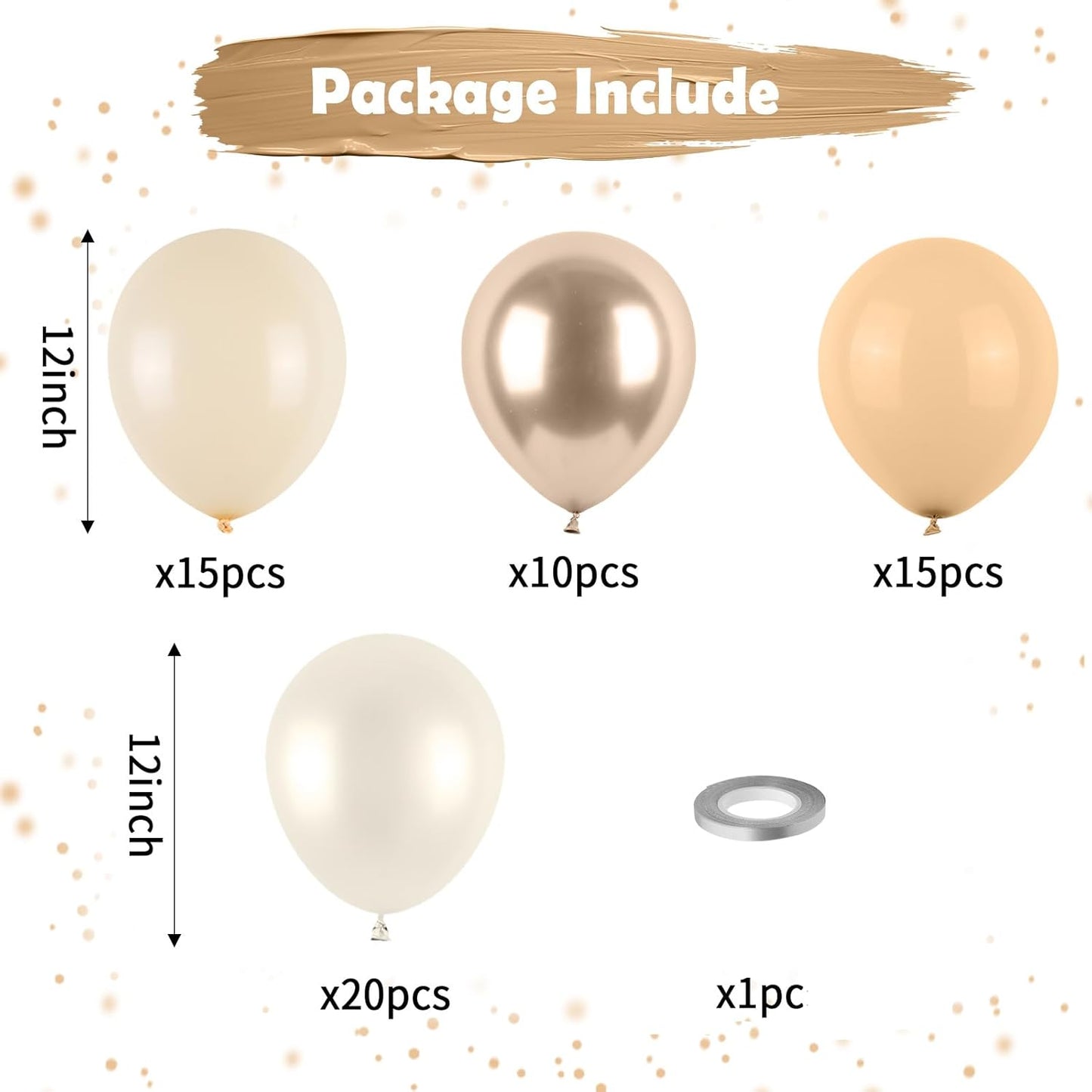 Neutral Balloons, Beige White Sand Latex Balloons Blush Gold Chrome Party Balloons Metallic Champagne Gold and Pearl Sand White Balloons for Kids Adults Birthday Boho Wedding Baby Shower Bridal Shower