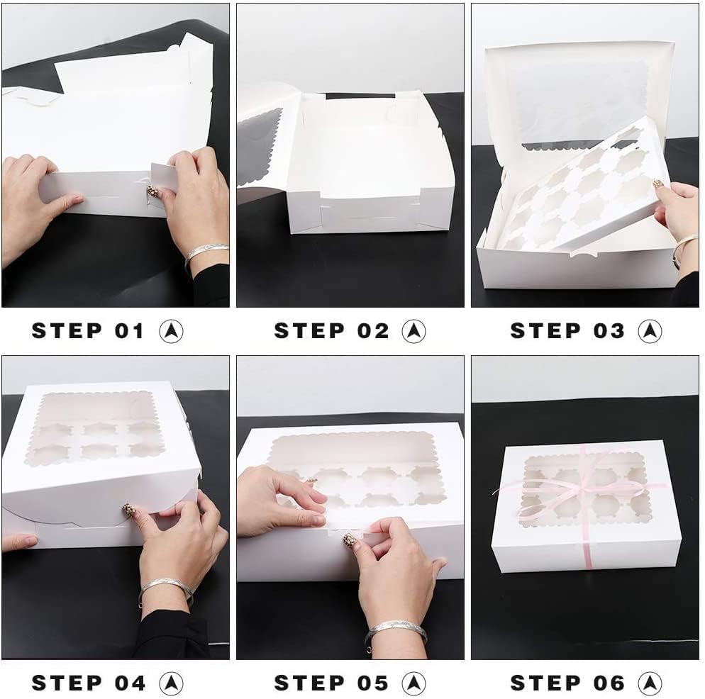 Rarapop 25 Pack Cupcake Boxes Hold 12 Standard Cupcakes, Food Grade Cupcake Holders Bakery Carrier Boxes with Windows and Inserts for Cupcakes, Muffins and Pastries