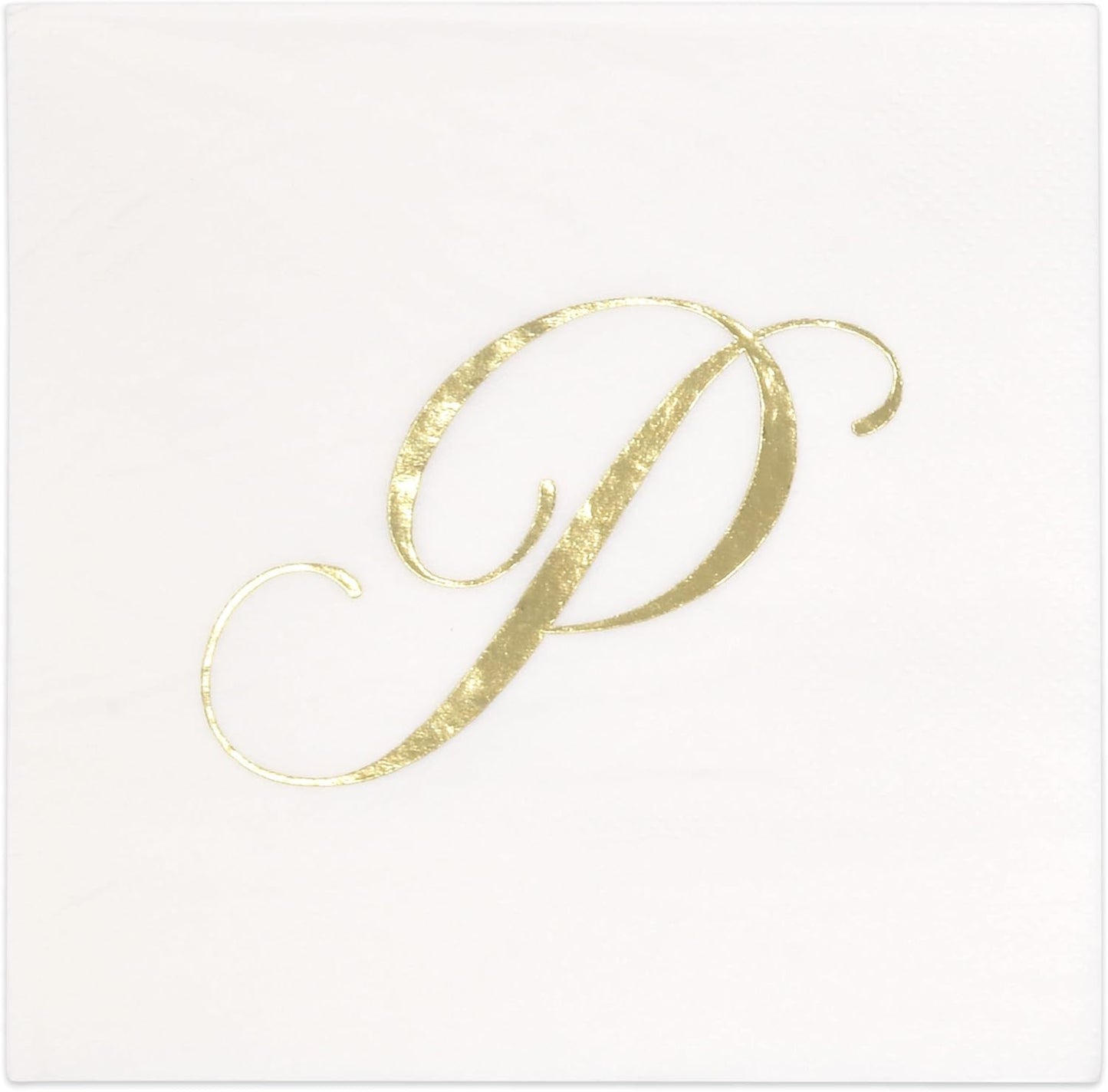 Gift Boutique - 100 Gold Monogram Cocktail Napkins Letter P Disposable Paper Pack Elegant Metallic Golden Foil Hand Napkin for Powder Room Wedding Holiday Birthday Party Baby Shower Decorative Towels