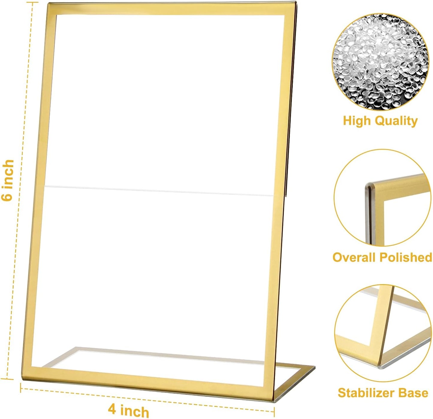 EHWINE 12 Pack Acrylic Sign Holder 4 x 6, Gold Picture Frame Stand up Table Top Sign Holders, Slanted Back Paper Holder Clear Display Stand Menu Flyer Holder for Wedding Party