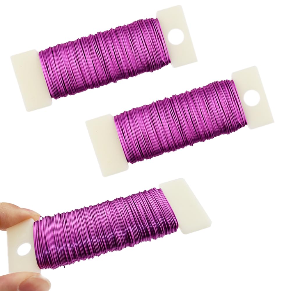 HAHIYO 26Gauge Pink Metal Floral Wire - 3 Rolls, 115 Yards (345 Feet) - Flexible Paddle Wire for Craft, Christmas Wreath, Flower Arrangement, Bouquet Wrapping, Wedding, DIY