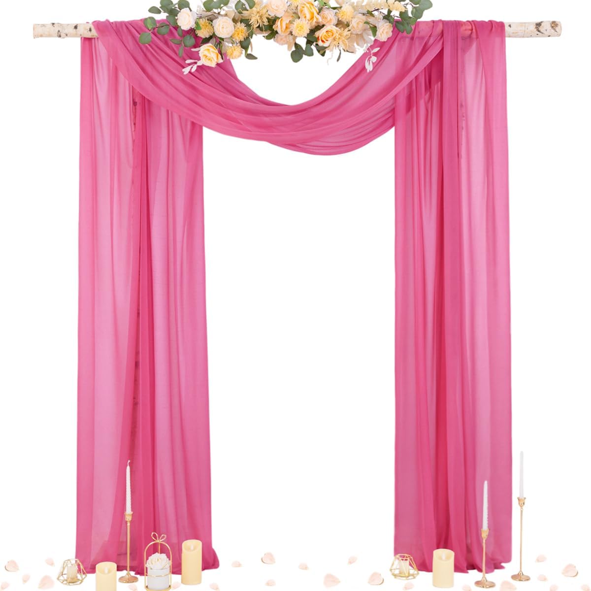 Socomi Wedding Arch Draping Fabric 29" x 20Ft 4 Panels Fuchsia Sheer Outdoor Curtain Drapes Extra Long for Bridal Baby Shower Ceremony Birthday Party Decor